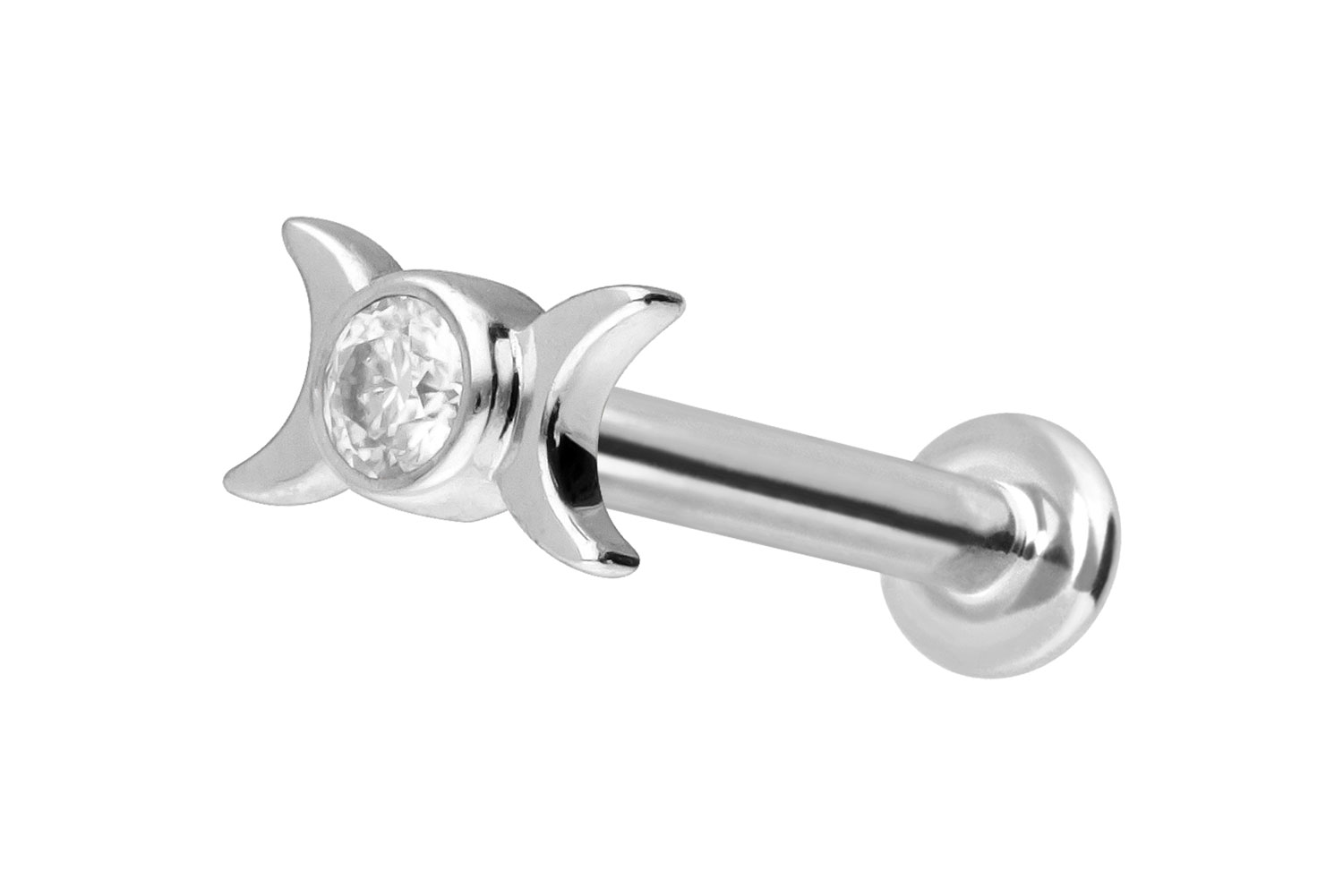 14 Karat Gold Labret Piercing mit Innengewinde MOISSANIT + 2 MONDE